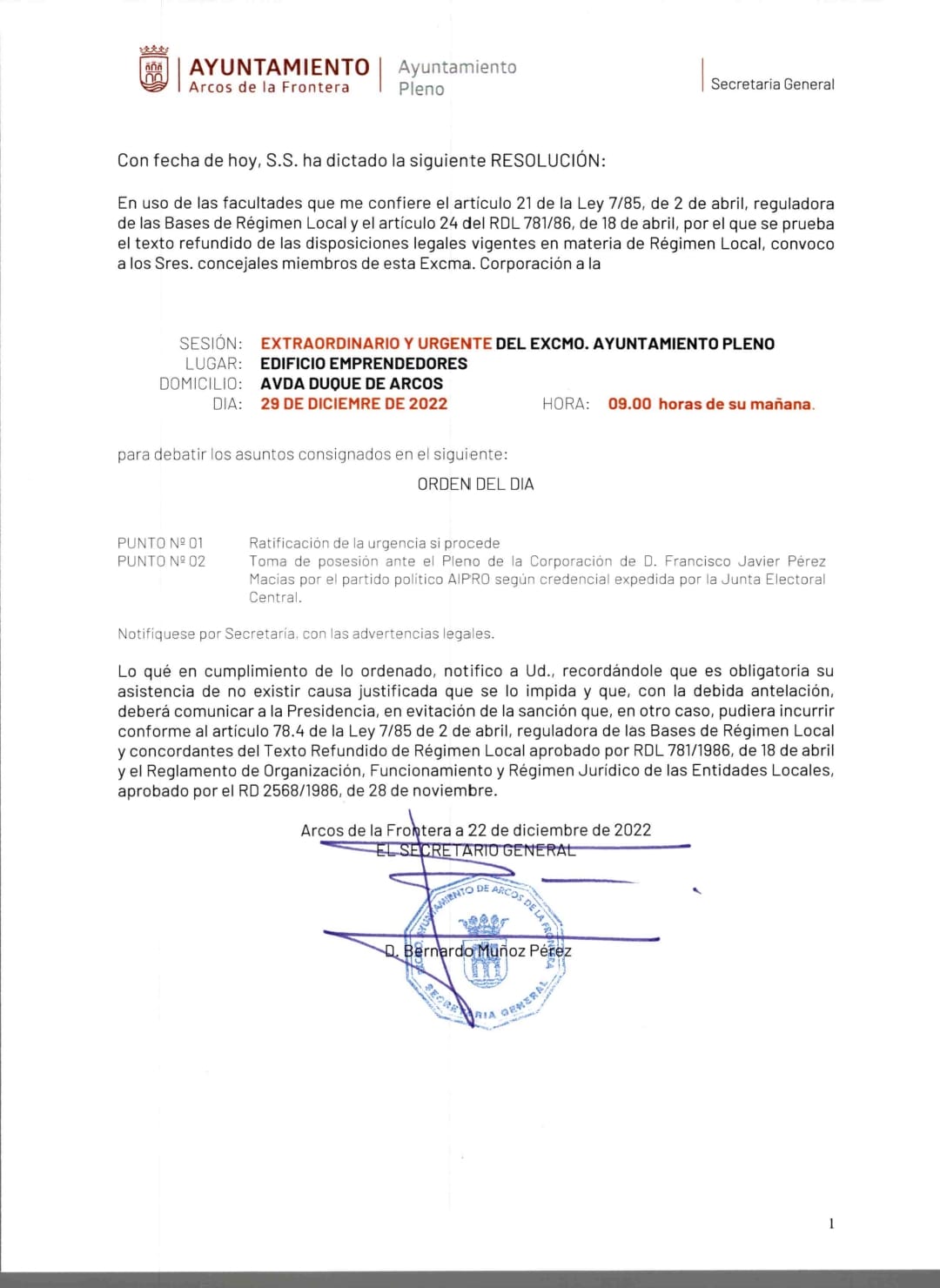 2022 12 28 Pleno extraordinario y urgente
